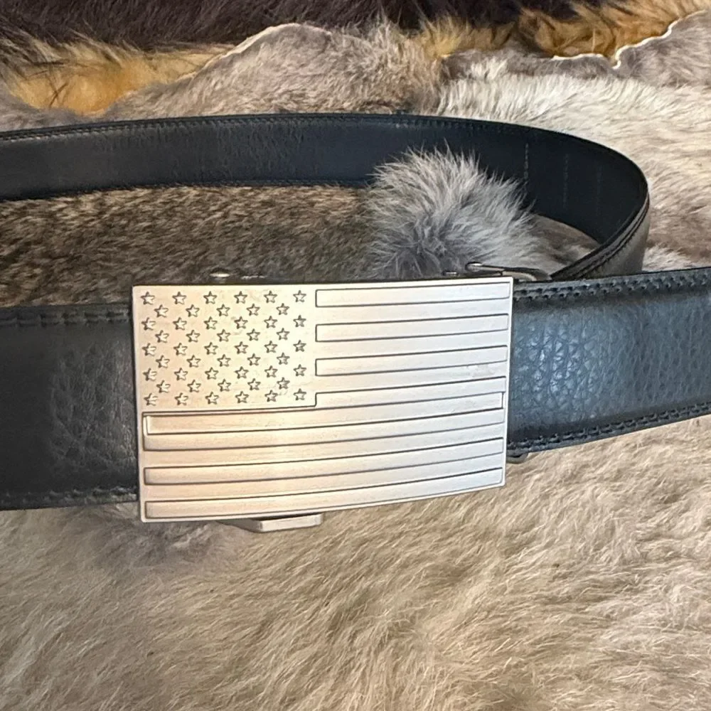 Black Leather Belt with Silver Buckle (3348)